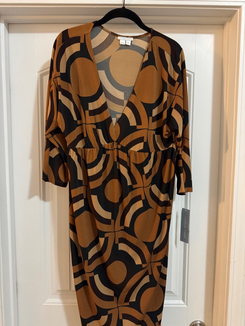 London Times Black and Brown Geometric Midi Dress